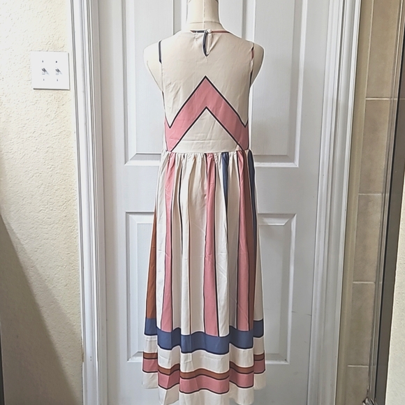 Chic Color Block Striped Printed Sleeveless Maxi A-Line Dress Size Small - Picture 3 of 11